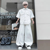 HEYFANCYSTYLE Men's Japanese Denim Relaxed Fit Workwear Set with Utility Pockets